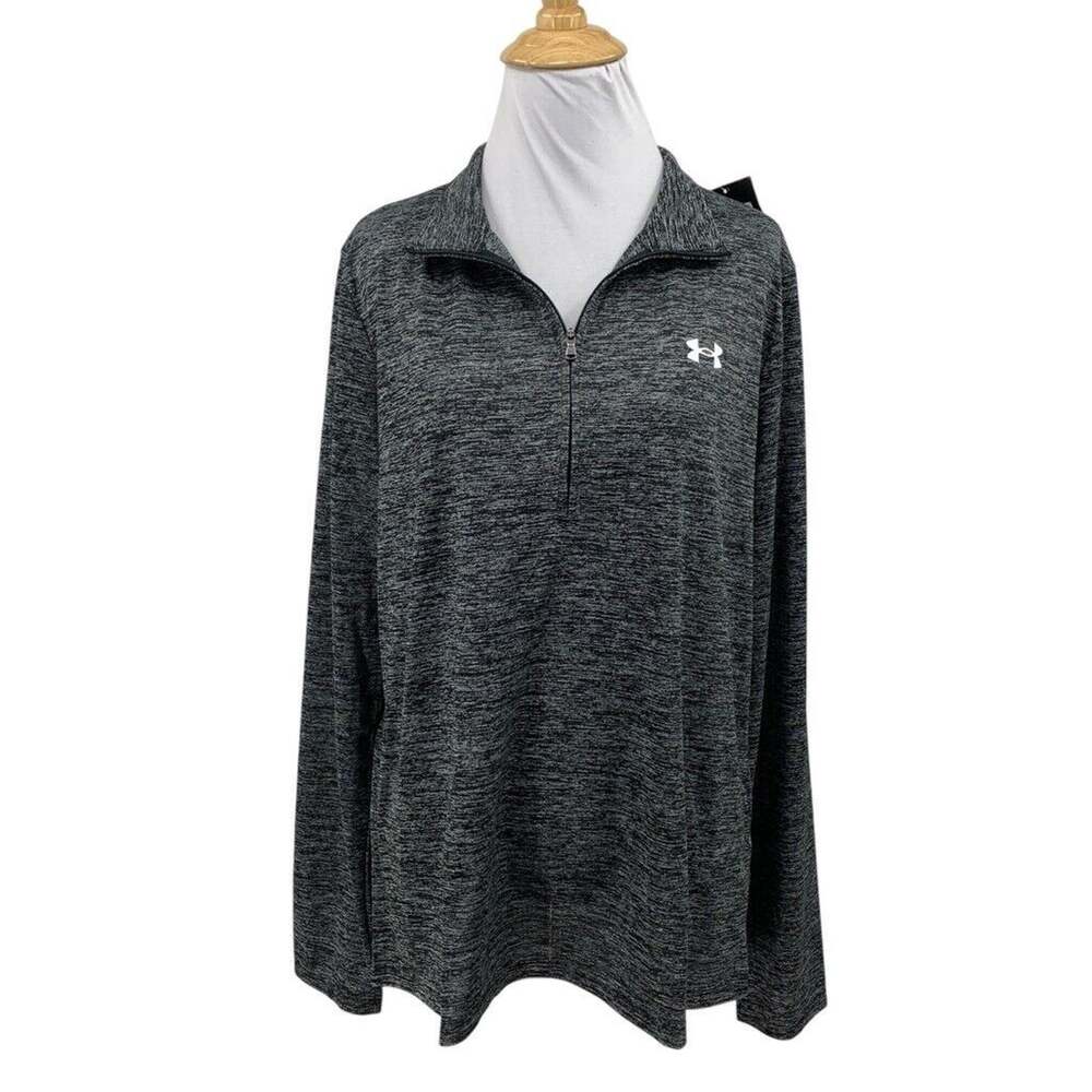 Under Armour Shirt Womens L Large Black Titanium Tech Twist 1/2 Zip Space Dye
